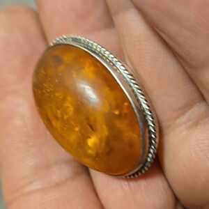 Elegant Amber and Sterling Silver Women's Brooch